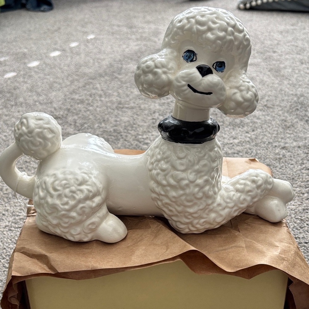 Vintage hand painted White Poodle Ceramic Decor
